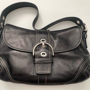 COACH Signature Black Leather Shoulder Bag